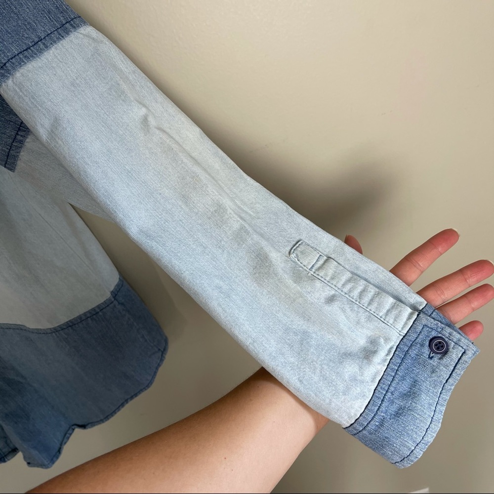 Leith Color Block Button Down Chambray Shirt - image 3